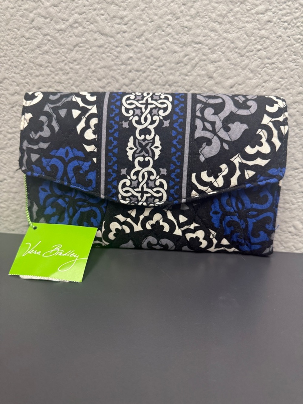 Vera Bradley Blue & Black Canterberry Cobalt Patterned Quilted Crossbody Clutch